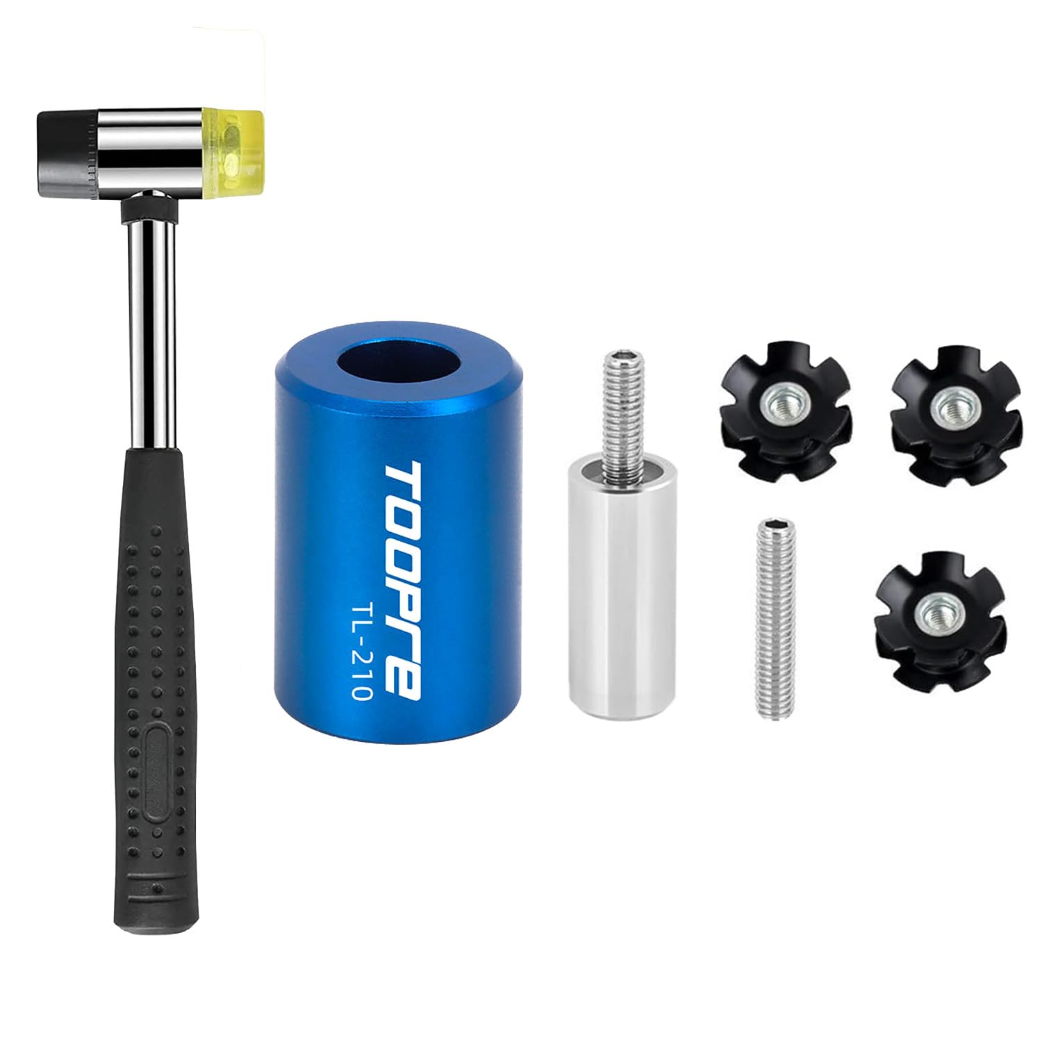 Ragyzity7 PCS Bike Bicycle Fork Star Nut Setting Installer Install Tool with 3 Free Star Nuts, Bike Fork Installer Setting Tool and Rubber Hammers with Star Nuts, MTB Star Nut Tool
