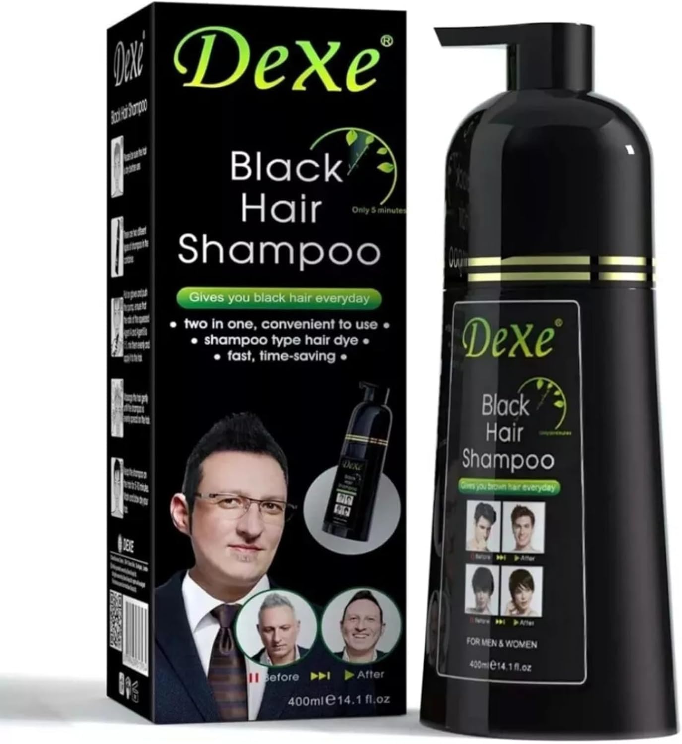 400ml Temporary Black Hair Shampoo with Natural Ingredients – Instant Color for Up to 30 Days, Simple to Use, Fast-Acting for Men and Women