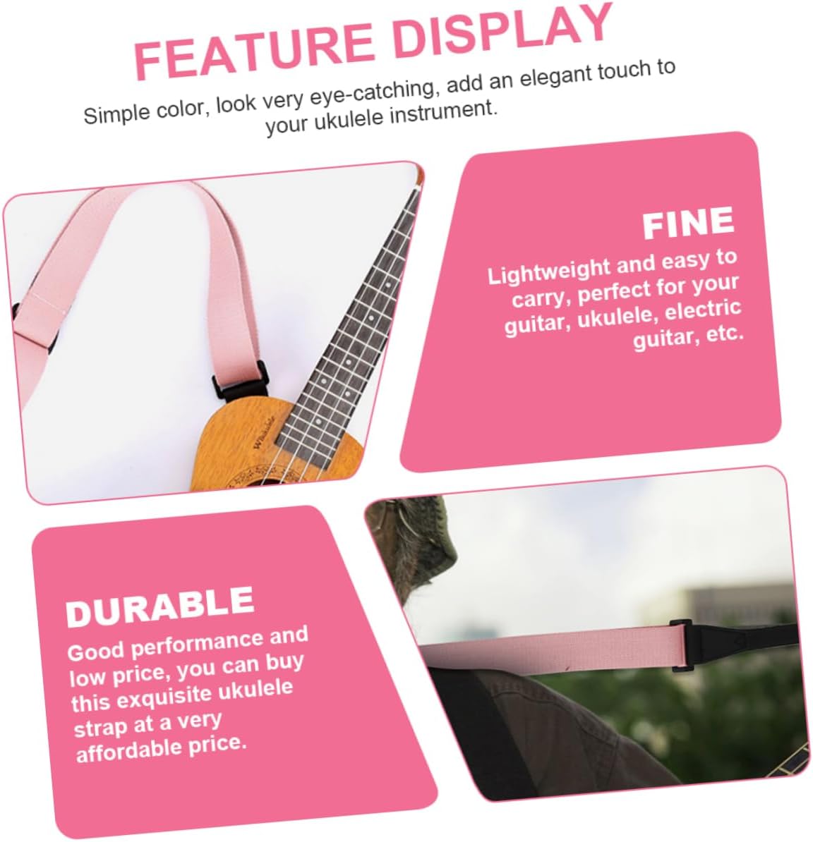 Punch Free Ukulele Strap Holder, Lightweight Microfiber Cotton Belt image 2