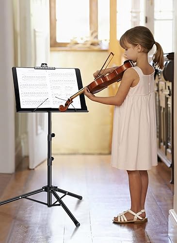 Miniatura 9 de BietrunPro Soporte para partituras, soporte de música de metal completo con bolsa de transporte, altura ajustable, súper resistente, soporte de