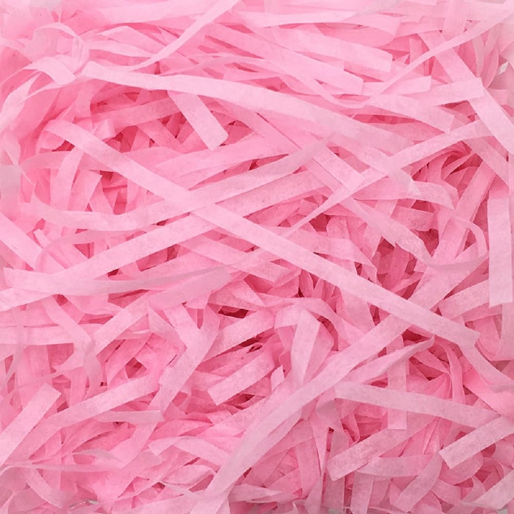 Raffia Paper Shreds Decorative Shiny Strands Shredded Crinkle Confetti for Easter DIY Gift Wrapping (Pink)