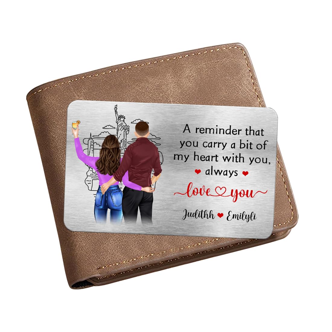 A Reminder That You Carry A Bit Of My Heart With You Wallet Card,Personalized Custom Couple Wallet Card with Portrait Name,Gift For Boyfriend Girlfriend Husband Wife Valentine's Day Anniversary