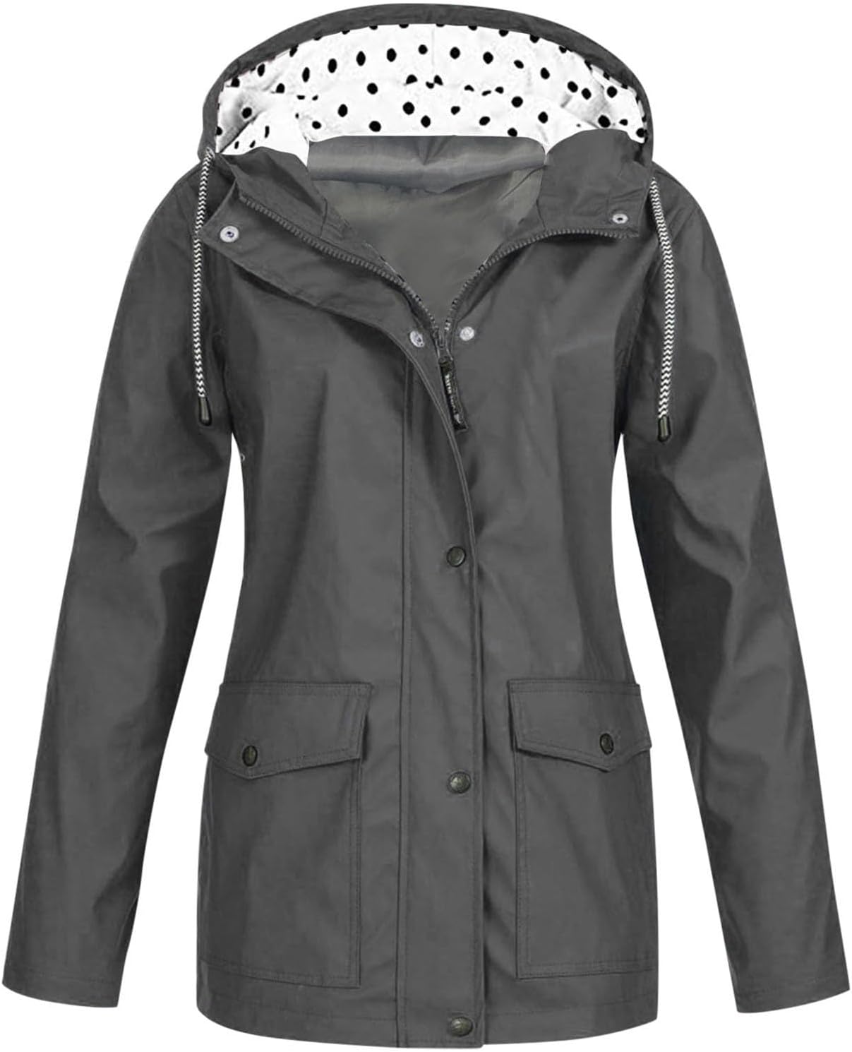 Rain Jacket Hooded Lightweight Long Sleeve Windbreaker Zip Drawstring Raincoat with Pockets