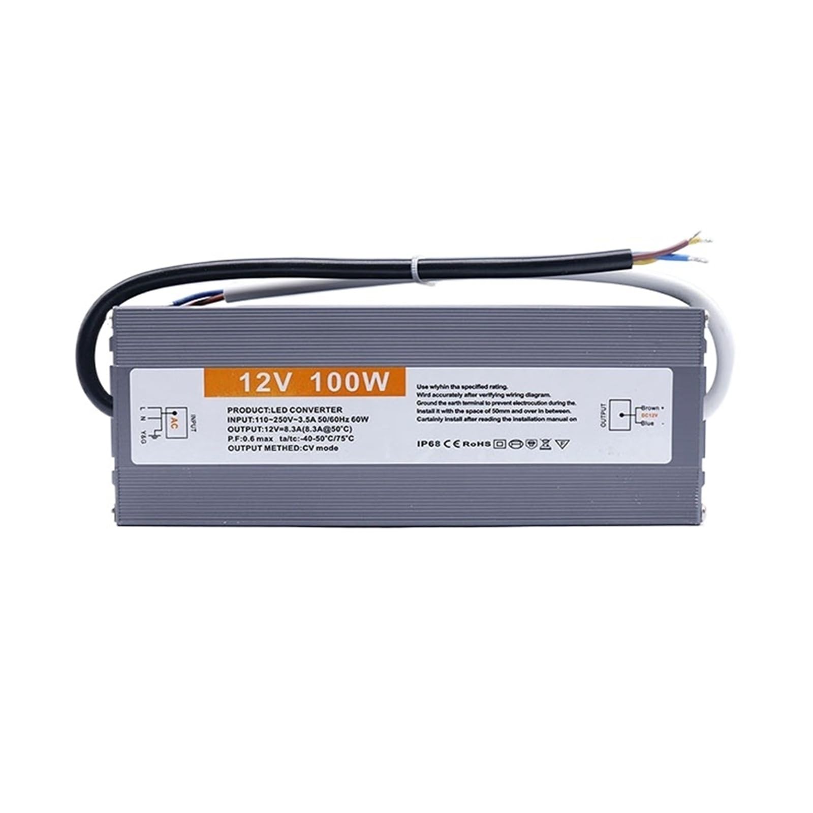 NVSFZGIYG 60W 80W 100W 150W 110V 220V to 12V LED Waterproof Ultra-Thin Driver Power Transformer(12V 100W)