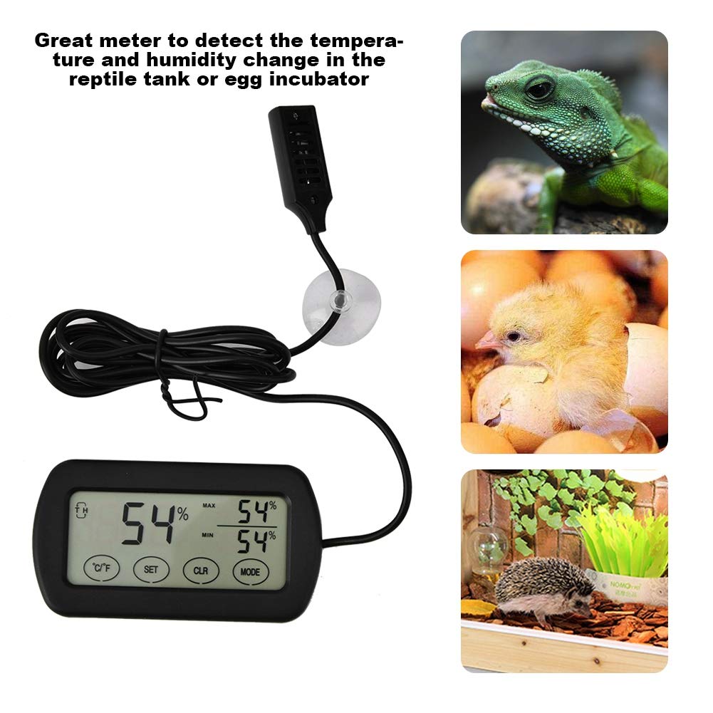 Tnfeeon Thermomètre, hygromètre, Affichage LCD numérique, thermomètre et hygromètre pour incubateur d'oeufs, réservoir de Reptiles, indicateur de température intérieure et d'humidité extérieure
