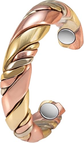 EnerMagiX Anillos de cobre para mujer para artritis y articulaciones, 99% cobre puro tejido tres colores oro magnético terapia anillo de terapia,