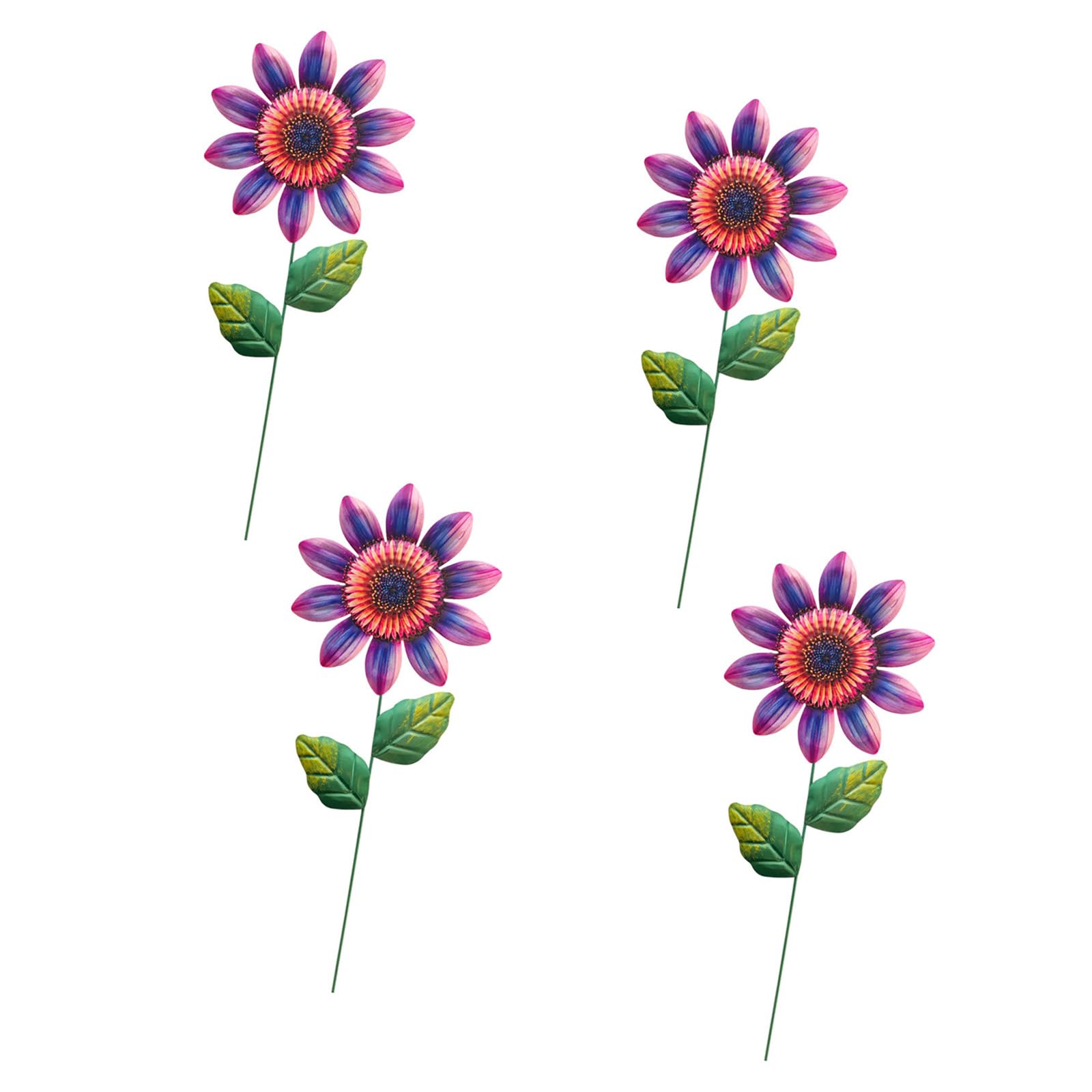 Metal Sunflower Yard Accent Stakes Set of 4Pcs for Flower Beds, Courtyard Displays, and Garden Border Display Areas Metal Sunflower Garden Stake Decor Flower Bed Stake Decorations Painted Iron Yard