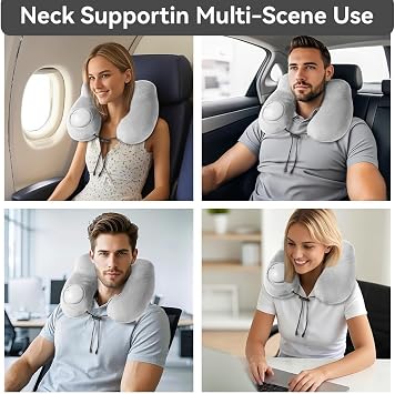 Omnpak Inflatable Travel Neck Pillow for Airplane, Traveling, Cars and Offices Blow Up U Shaped Travel Pillow with Soft Velvet Washable Cover Compact Bag