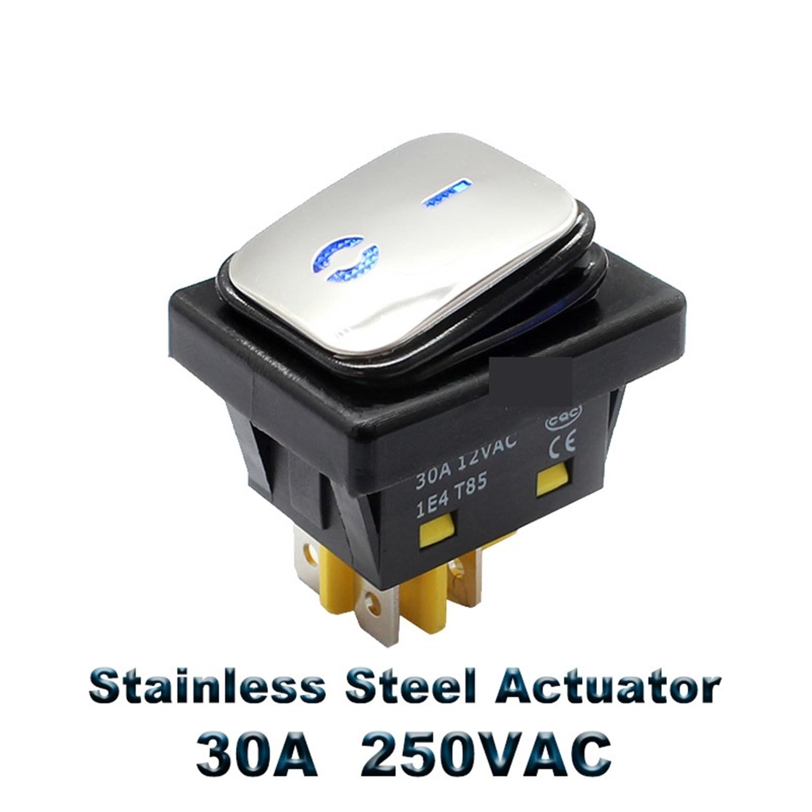 Interruttore a bilanciere sigillato da 30 A, 250 V, Heavy Duty 4 pin, T85, IP67, con LED, 12 V, 24 V, 110 V, 220 V, 380 V, acciaio inox, 1 pezzo (bianco singolo, 6 V)
