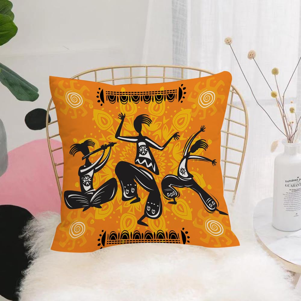 HYOSXW Cushion Cover,Throw Pillow Case Home Decorative for Living Room Bedroom Sofa Chair 16X16 Inch,African nations Set,Native African Dancer Figures with Pol,Pillowcase 40X40cm