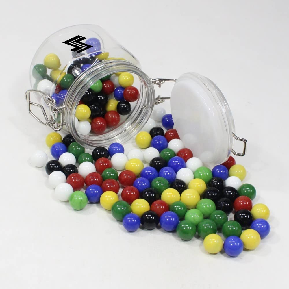 Zeekio Mega Marble Replacement Game Marbles - 150 Pieces - 6 Colors of 14mm Glass Marbles (Jar)