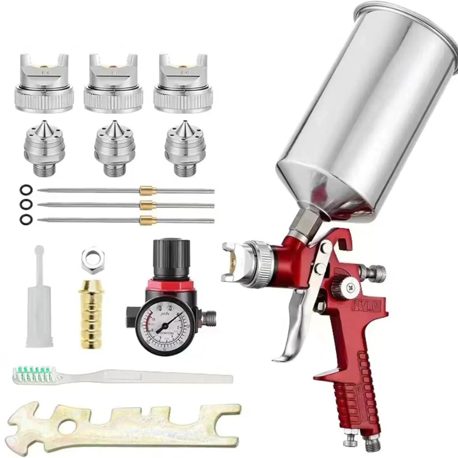 THE WHITE SHOP Professional HVLP Gravity Feed Air Spray Gun Set, Paint Gun with 1000cc Aluminum Cup for Auto Paint, Wall Painting, Base Coatings (Color : Red)