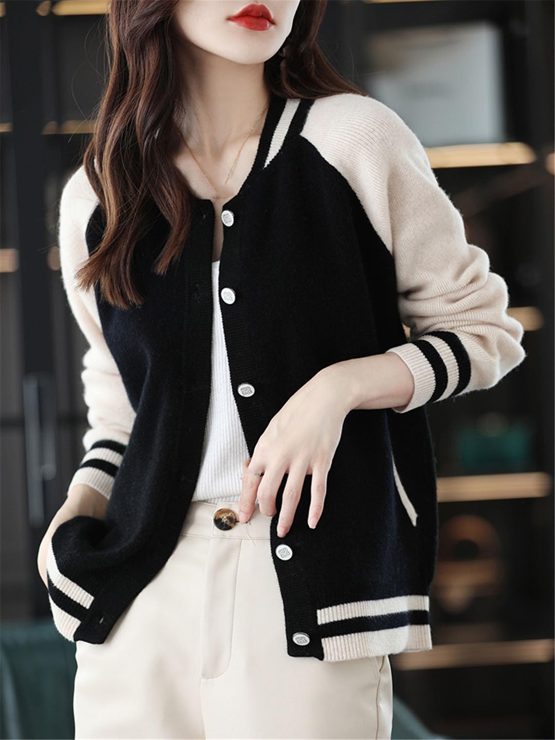 Cárdigan De Lana De Manga Larga para Mujer, Chaqueta De Punto con Cuello En V, Parte Superior Suelta Informal