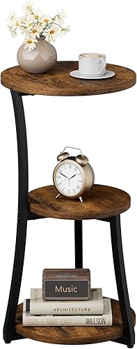 JUSTOGO Mesa auxiliar pequeña, mesa auxiliar redonda de 3 niveles para espacios pequeños, mesa decorativa vintage para sala de estar, sofá,