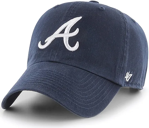 47 Brand MLB Team Color Home Primary Logo Clean Up Adjustable Baseball Cap Hat, Adult One Size Fits All - Atlanta Braves Navy