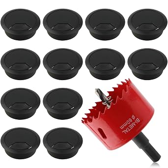2-3/8 Inch60mm Desk Grommet,13 Pieces Wire Grommet, Desk Hole Cover for Cables with Hole Saw,Plastic Cable Cord Wire Hole Cover for Desk, Table,Cabinet,Countertop and Other FurnitureBlack