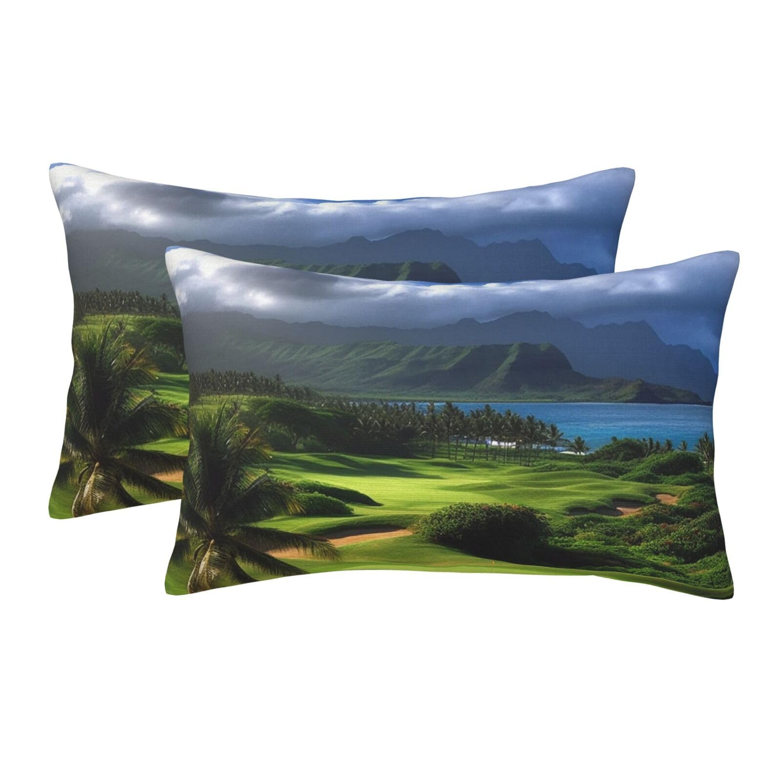 2 Pack Standard Size Pillow Cases for Hair and Skin Soft Breathable Pillow Case Covers with Hidden Zipper Scenic Hawaii Golf Tropical Pillowcase 20"x30" Pillow Cover for Sleeping Gift