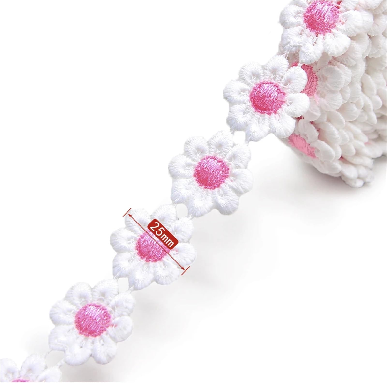 1 Yard Colorful Daisy Flower Lace Trim Knitting Wedding Embroidered DIY Handmade Patchwork Ribbon Sewing Supplies Crafts Fabric for Sewing(Pink 073405)