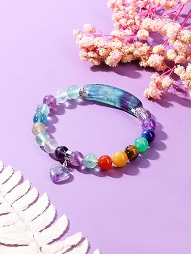 Miniatura 2 de Jovivi Pulseras de 7 chakras para mujeres y hombres, piedras preciosas naturales de chakras de 0.315 pulgadas, cuentas redondas de amatista, pulsera