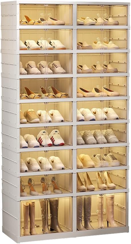 Amazon.com: Foldable Shoe Rack Organizer for Closet, Plastic Stackable ...