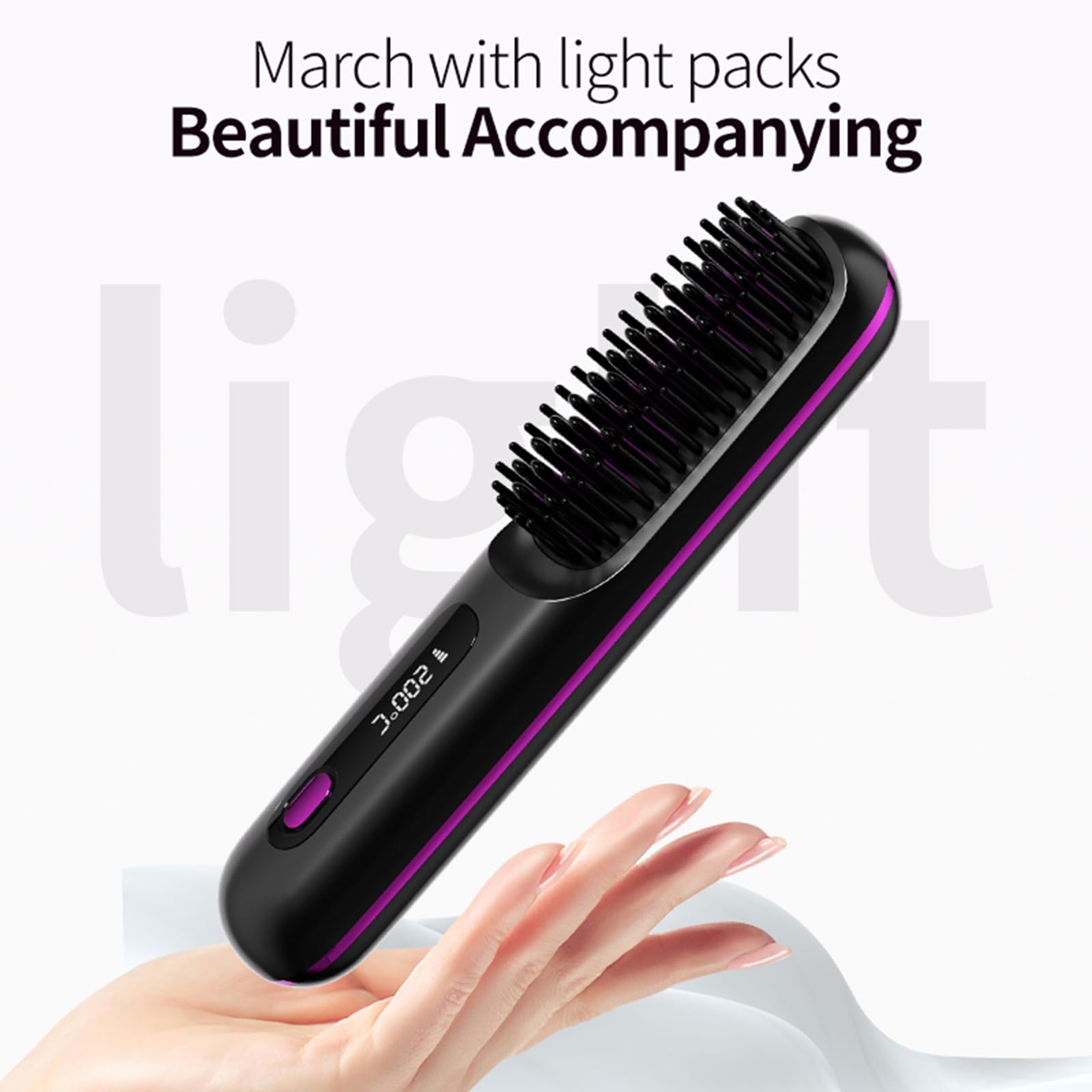 Go Brush Pro,Cordless Hair Straightener Brush,Portable Straightener Brushs for Hairs Styling,Rechargeable Heated Styling Brushes for Travel and Everyday Use,Hair-Friendly & Long-Lasting Design(White) - Image 2