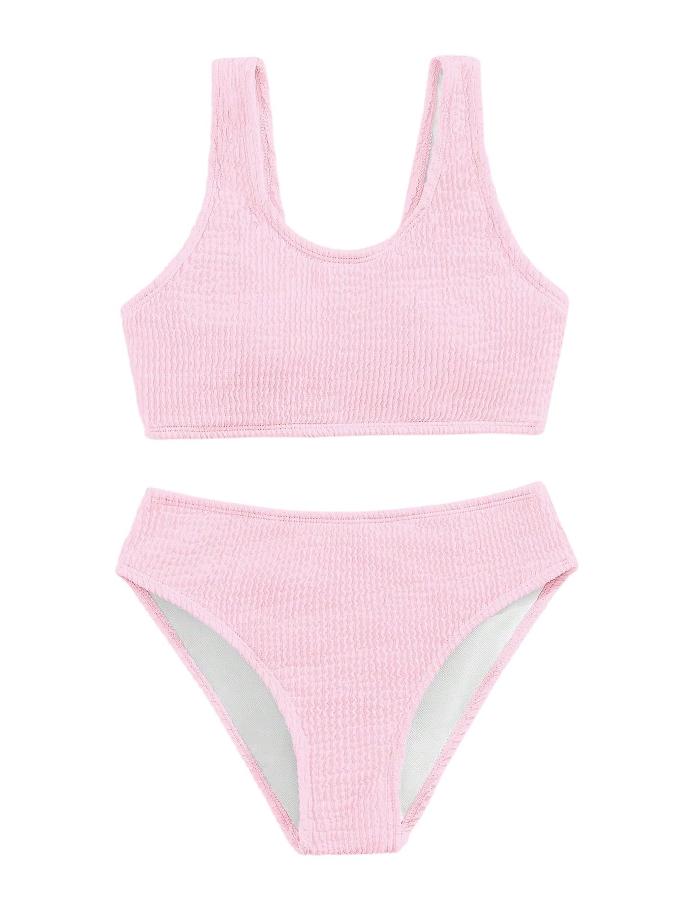 SweatyRocks Dziewczęcy zestaw bikini 2-częściowy kostium kąpielowy z teksturą, zestaw bikini do pływania, moda plażowa, stroje plażowe