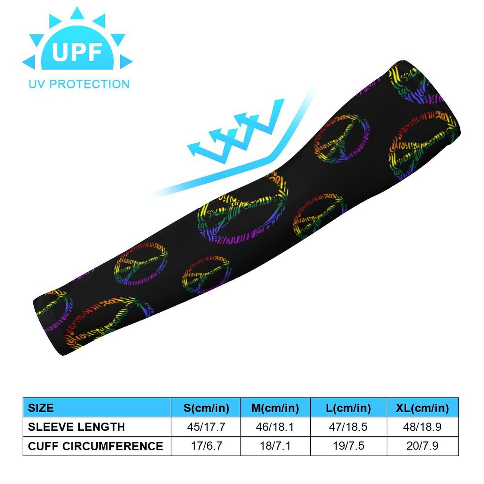 Peace LGBT Rainbow Flag Ice Silk Arm Sleeves Cooling Sun Protection Arm Sleeve for Men Women L