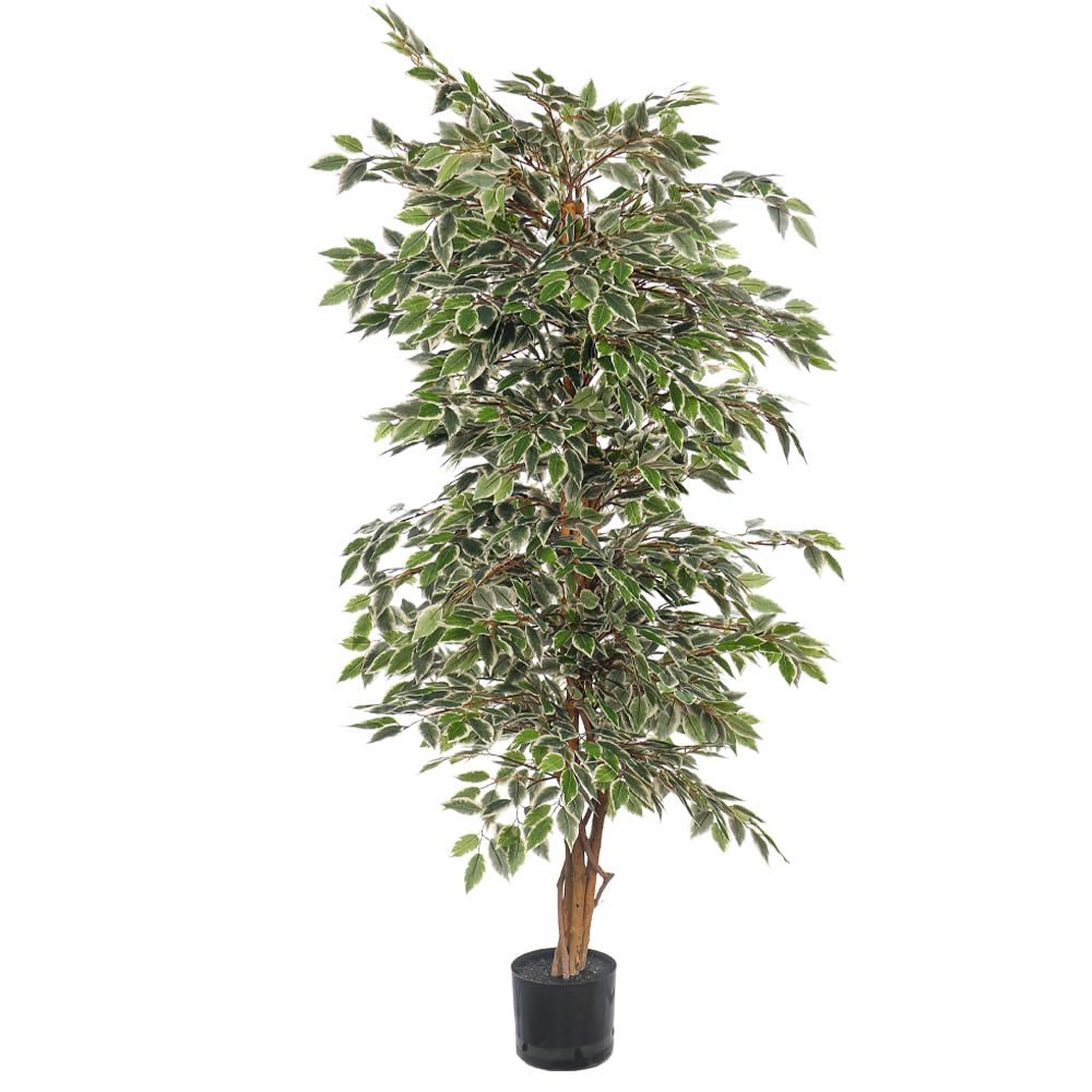 Yatai Decor Artificial Ficus Tree Realistic Green Leaves Fake Plants with Pot Flexible Branches for Custom Arrangement Long Lasting Maintenance-Free Faux Plant for Home Office Decor (150 Cm)