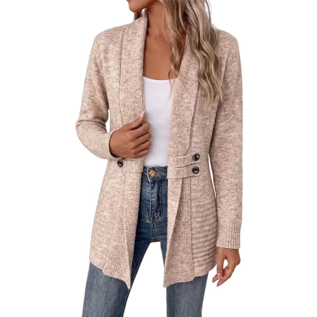 Générique Gilet Long Croisé pour Femme en Maille Douce Mélangée De Laine Élégant et Décontracté À Manches Longues et Boutons Style Trench Chaud et Ouvert sur Le Devant Idéal pour Le Bureau Les Voyage