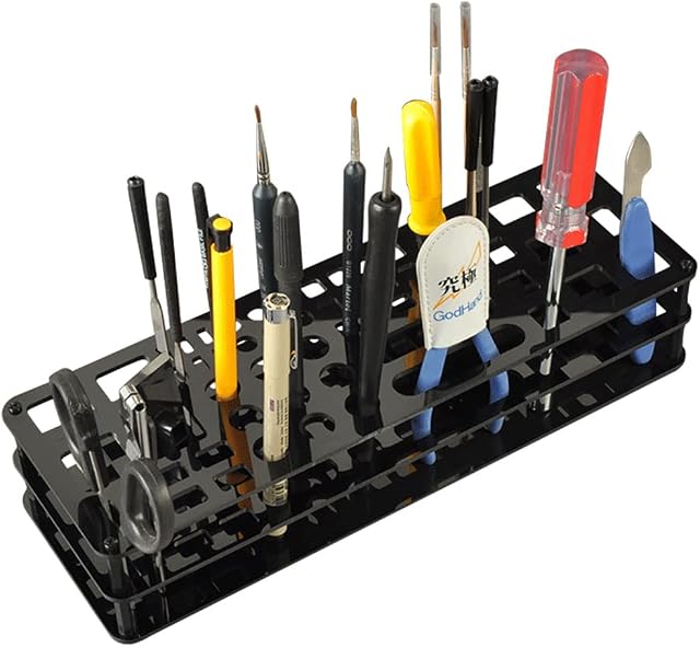 Japard Screwdriver Holder for Toolbox, Screwdriver Storage Rack with 63 Holes, Multifunction Tool Stand, RC Tools Kit Organizers, Screwdriver Organizer Rack, Countertop, Black