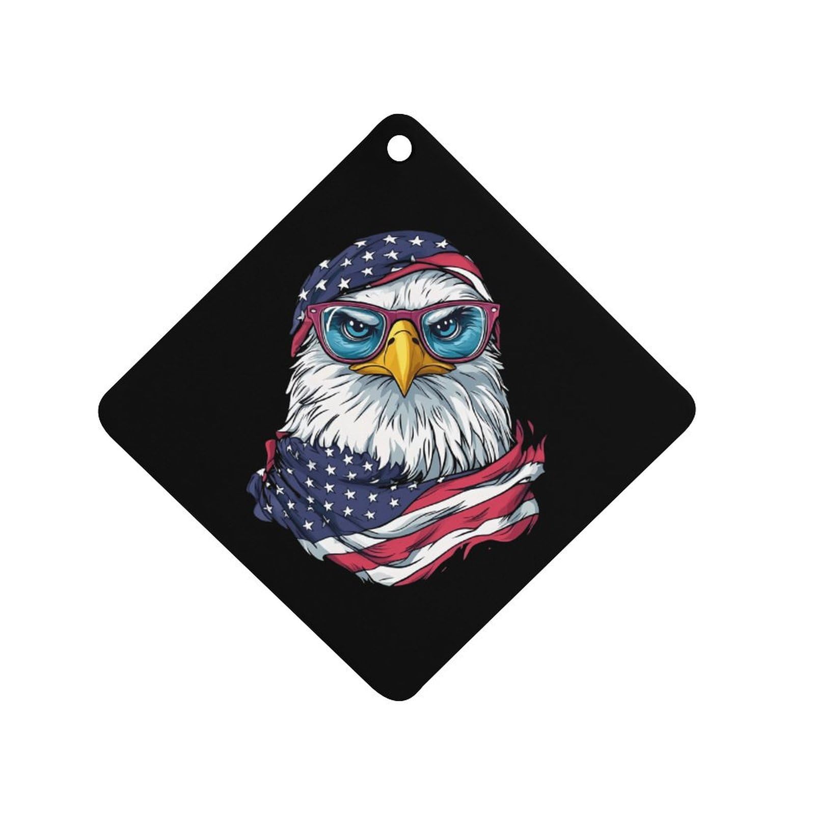USA Flag Bald Ea-gle Car Air Freshener Hanging Aromatherapy Tablets for Car Accessories Rhombus