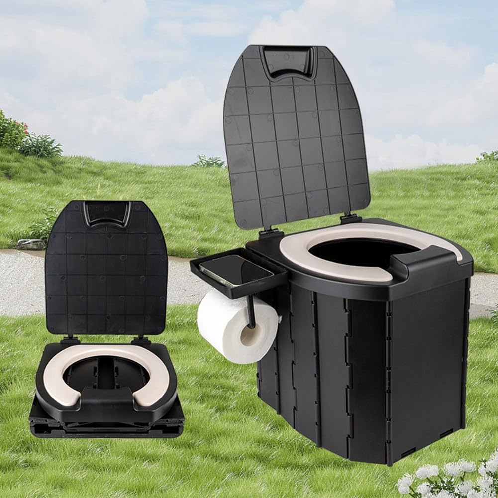 Tragbare Camping-Toilette mit PU-Deckel, für Erwachsene, tragbares Töpfchen für Zelt, Wandern, Outdoor-tragbare Klapptoilette