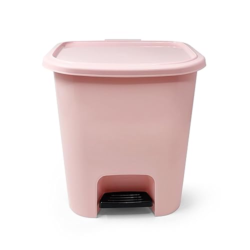 Miniatura 3 de PLASTIFIC Cubo de basura con pedal de 7.5 litros, papelera de plástico para cocina, oficina (color rosa con cubo interior extraíble negro)