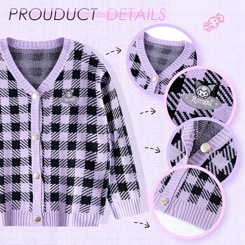 Image of Kawaii Cartoon Cardigan Sweaters for Women Girls Long Sleeve Open Front Knit Cardigans Plaid JK School Uniform