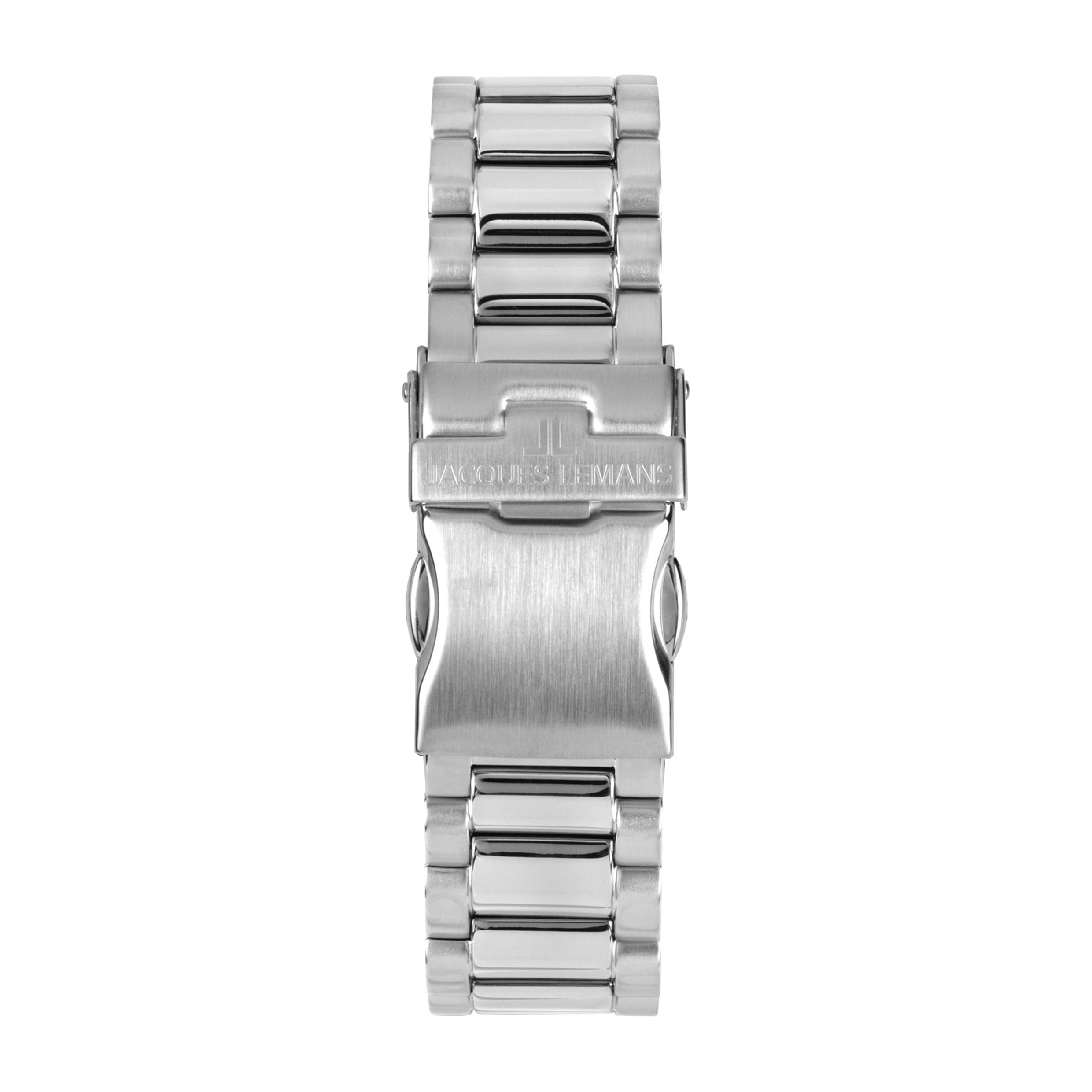 JACQUES LEMANS 50-10A Solar Chronograph Limited Edition zegarek męski 42 mm szkło szafirowe 10 ATM bransoletka ze stali nierdzewnej kolor srebrny ze skórzanym paskiem