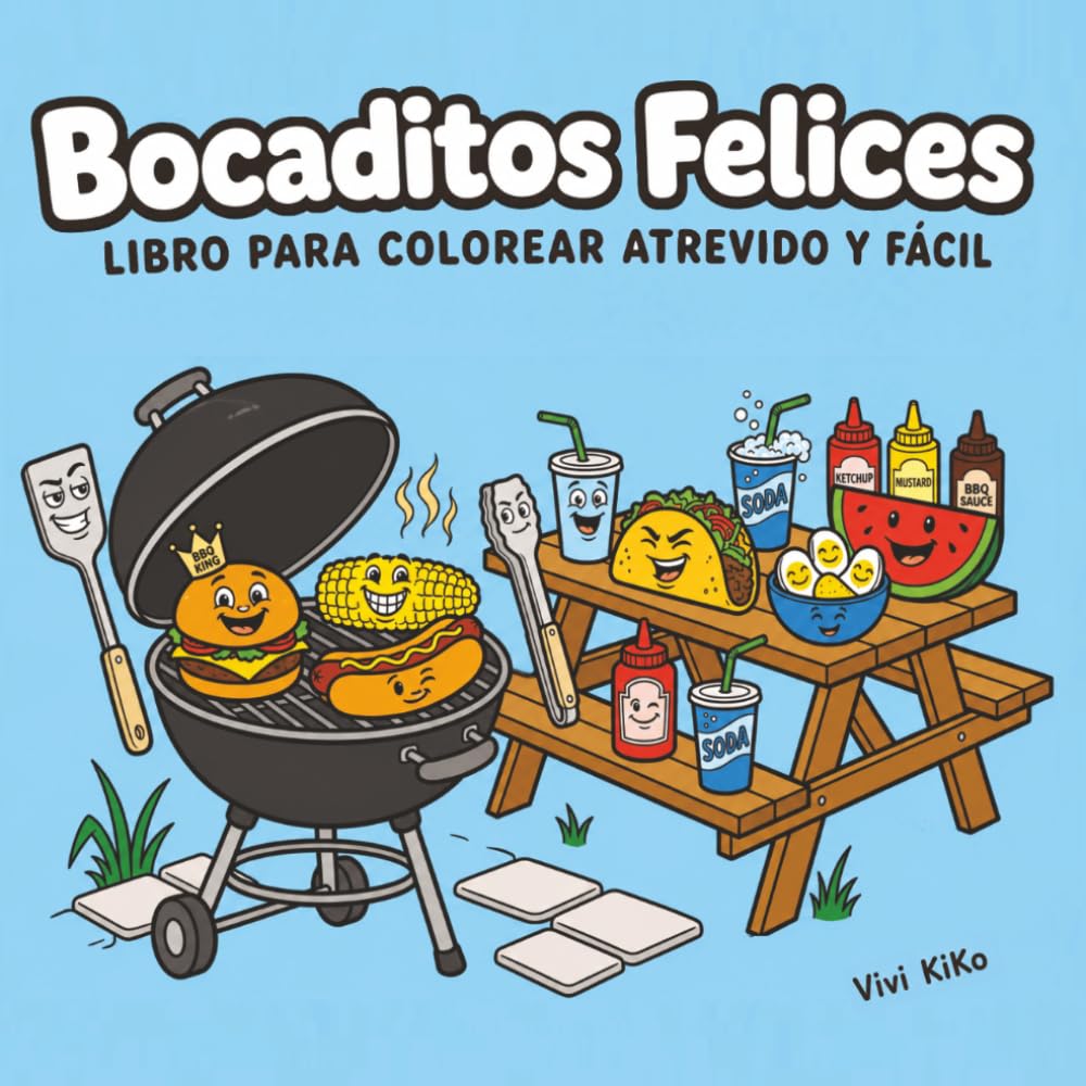 Bocaditos Felices: Libro para colorear para adultos y niños: páginas divertidas y relajantes con hamburguesas, pizza, aperitivos, postres y bebidas refrescantes