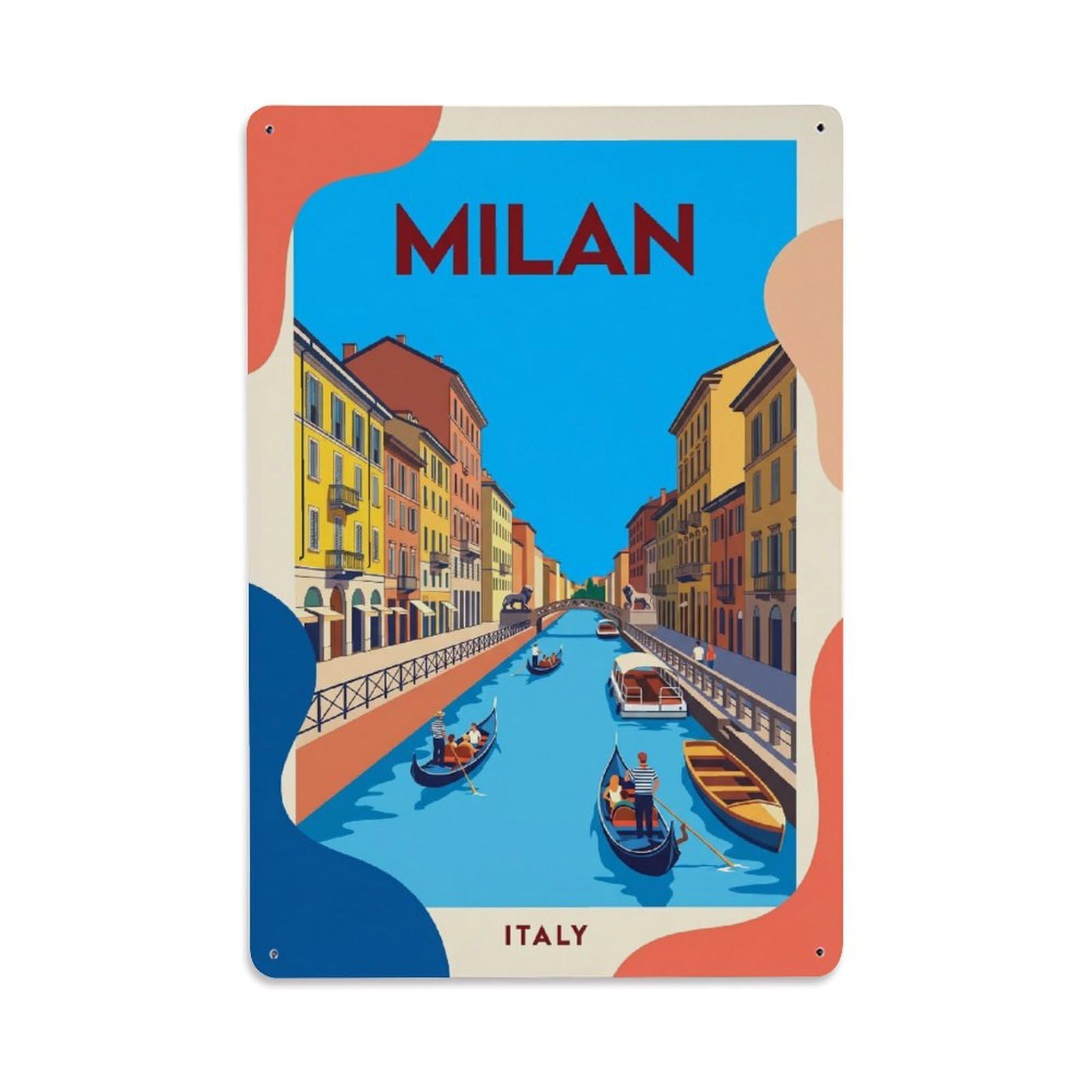 Olhnbad Style Centrale Milan Italy Colorblock City Travel Metal Tin Sign