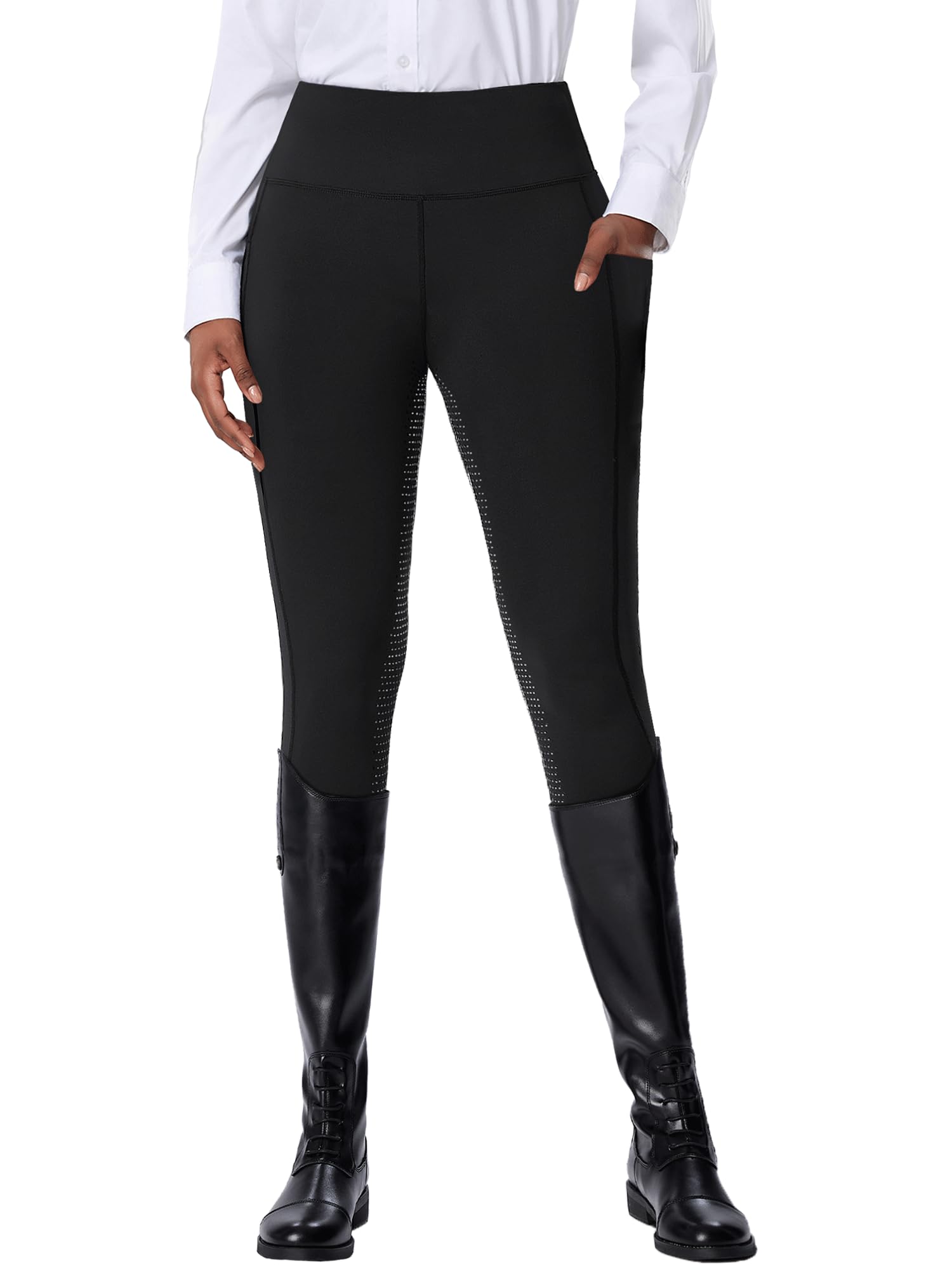 Damen Winter Reitleggings mit aktiver Silikon-Grip Vollbesatz - Reithosen für Frauen Fleece Gefüttert