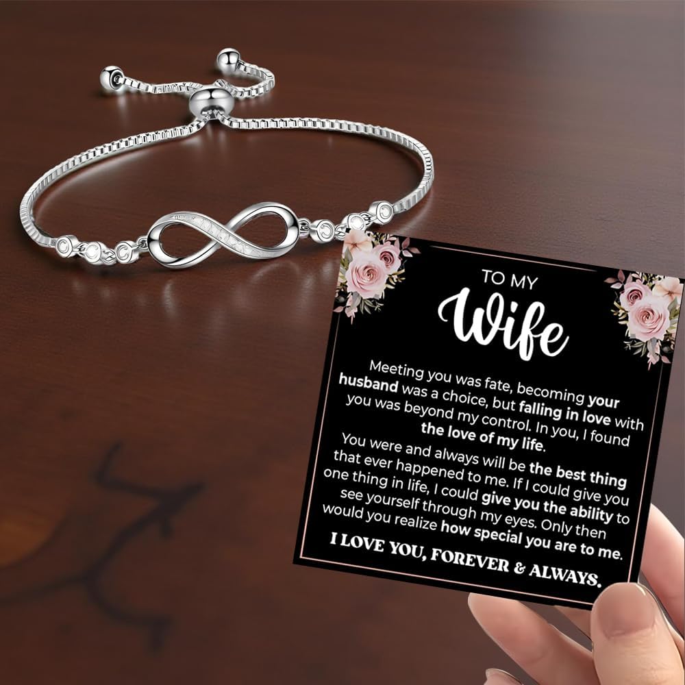 To My Wife Bracelet, Wife Infinity Heart Bracelet From Husband, Wife's Jewelry Gift From Husband With Message Card And Box Meaning, Wedding Gift, Valentine Birthday Anniversary Christmas Gifts - Image 3