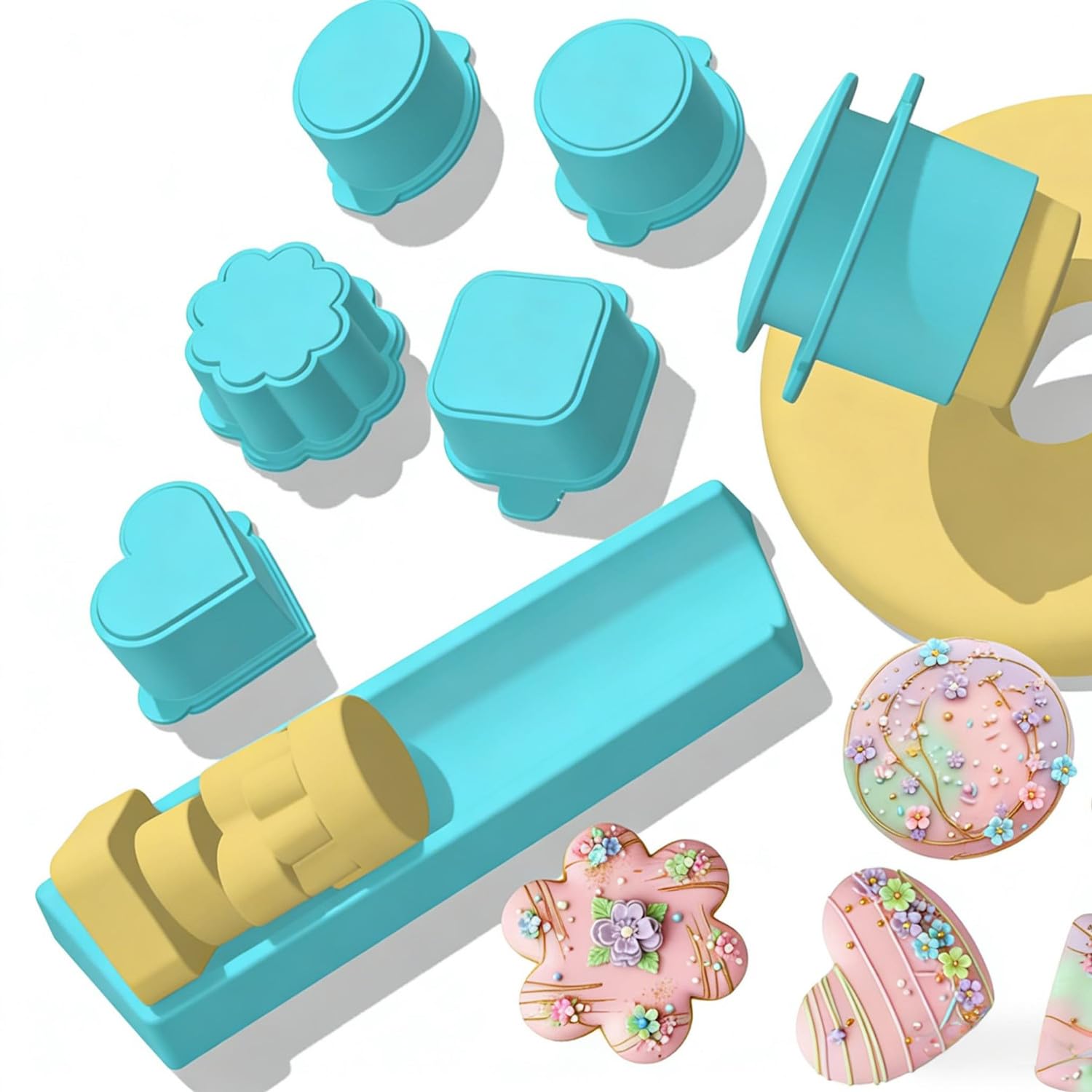 Zheigaoxea Cake Pop Mold Set with 6.3-Inch Tray, 5 Shapes (Round, Square, Oval, Cloud, Heart) - Cake Pop Cutter and Pusher for Home Baking, Birthday Parties, Wedding Desserts - Food Safe, Durable & Ea