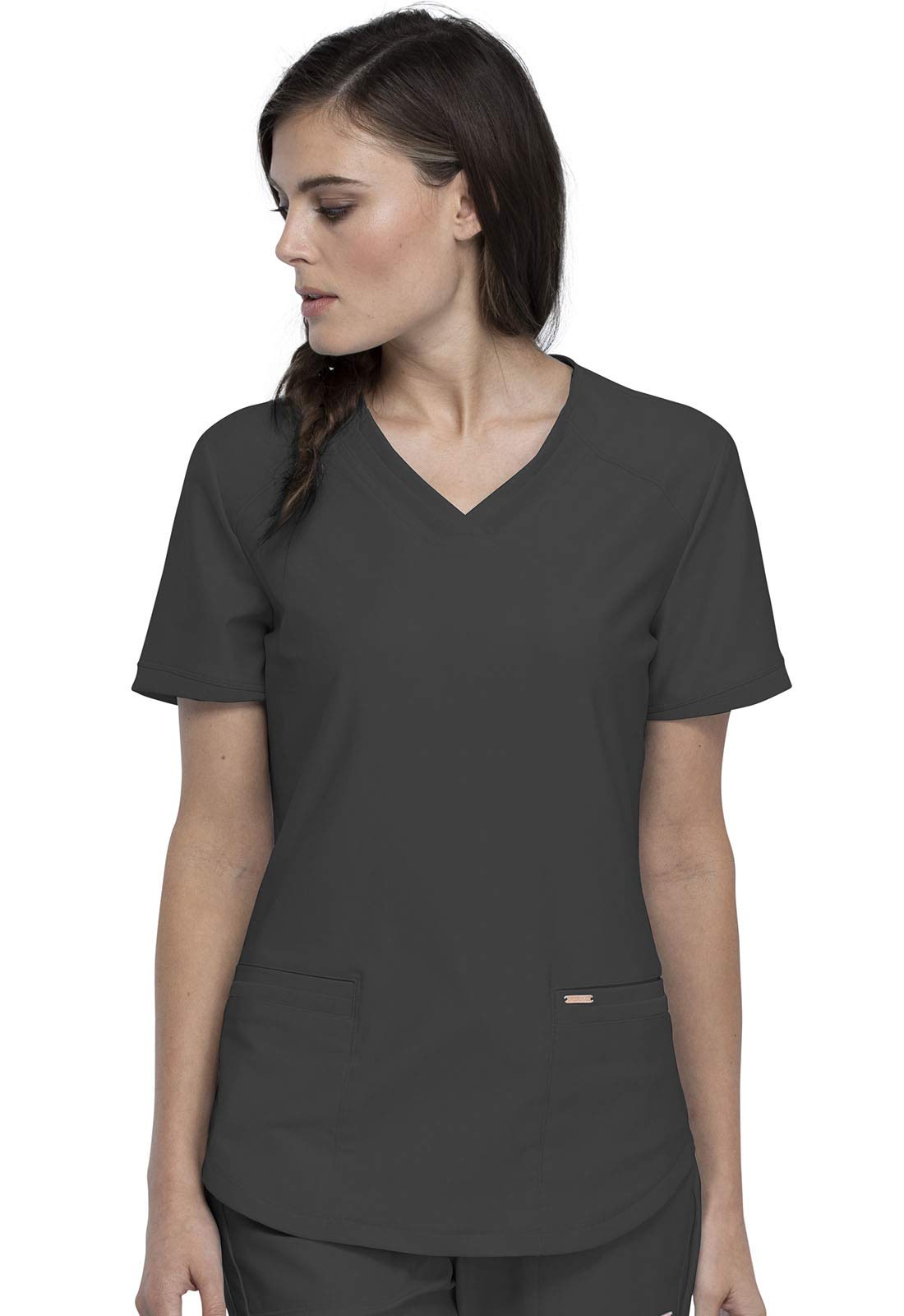 Cherokee Conjunto de uniforme médico para mujer, 7 bolsillos, cuello en V, dobladillo curvado CK840 y pantalón de pierna cónica de tiro medio CK095, peltre XL / pantalón 2XL