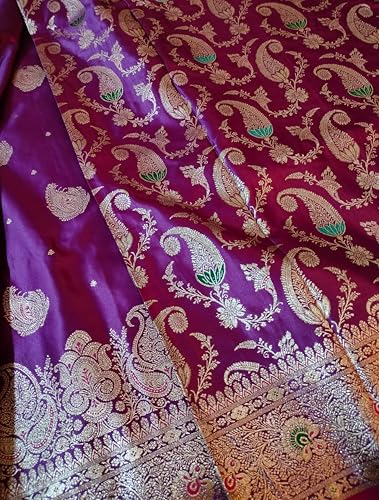 ASIAN CURVES purple banarasi silk saree in katan silk – image 2