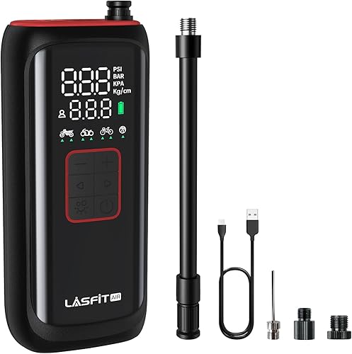LASFIT AIR BM1 Bike Pump 20s Fast Pump Auto Shut-Off 150 PSI High Pressure Portable Tire Pump with Presta Schrader Dunlop Valve for Bike Motorcycle
