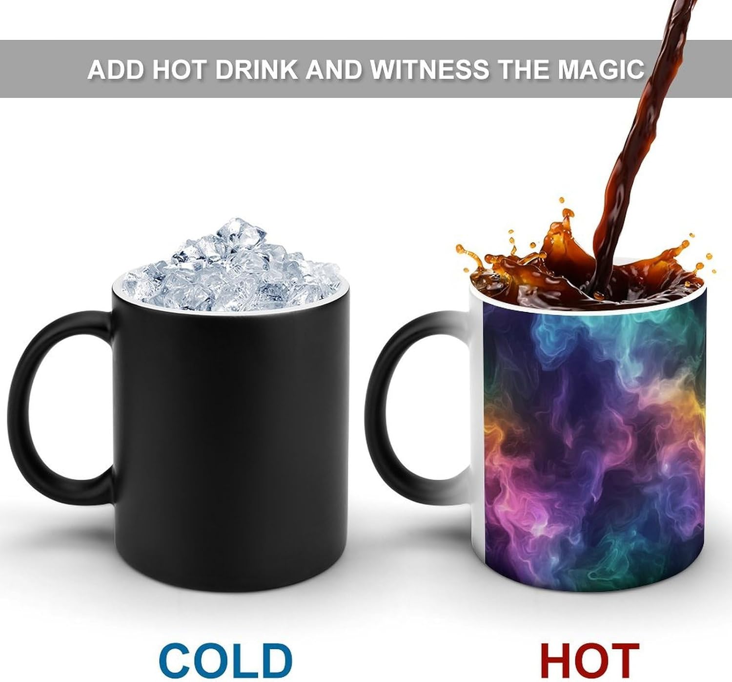 Neon Rainbow Smokes Clouds Color Changing Mug Heated Ceramic Cup Heat Sensitive Coffee Mug Fun Gift