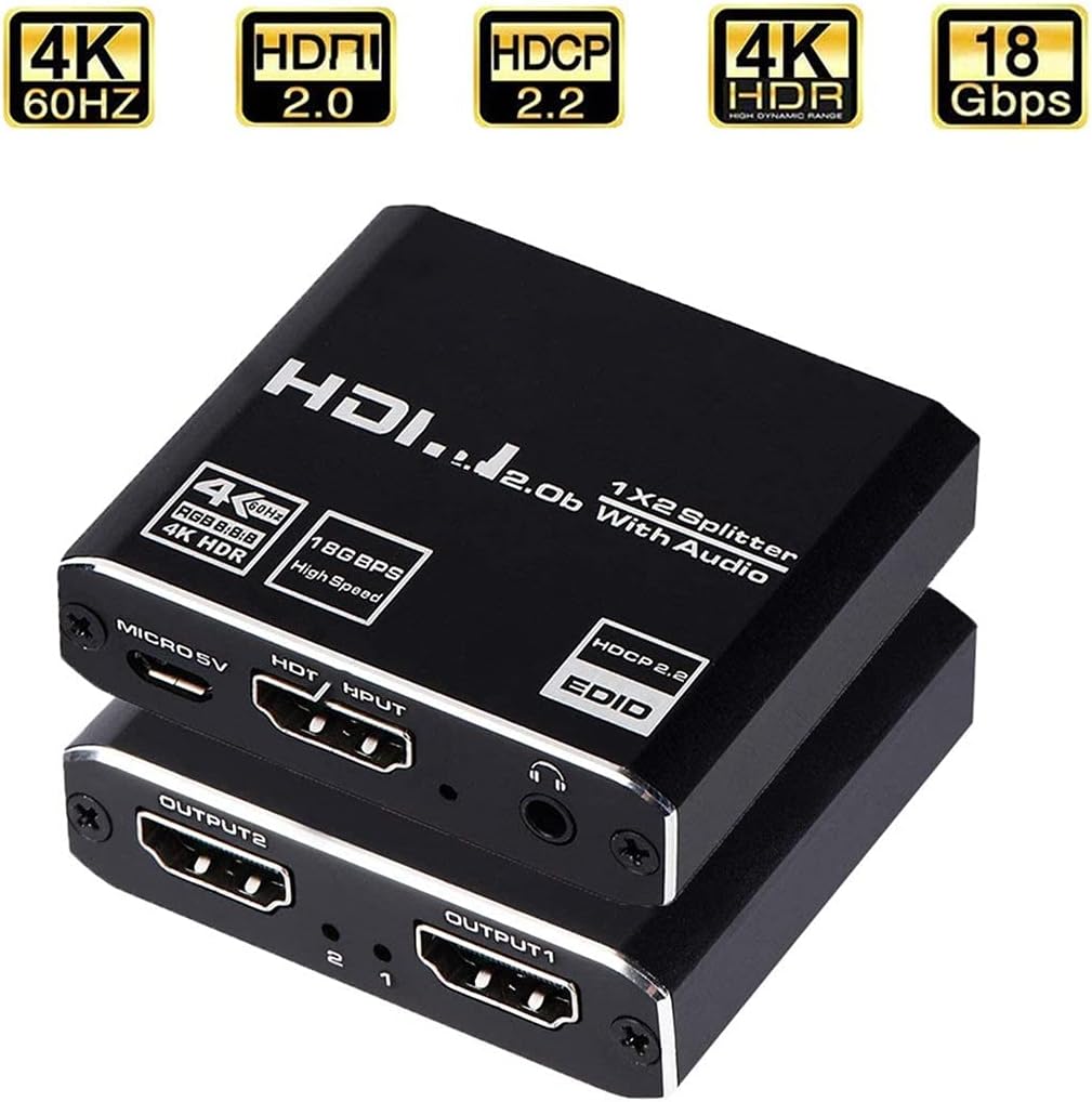 JHGJUQ 1x8 4K UHD Splitter 2.0 1x2 2.0 Splitter HDCP 2.2 HDR Splitter 2.0 4K 1x4 HDMI2.0 Splitter : Electronics