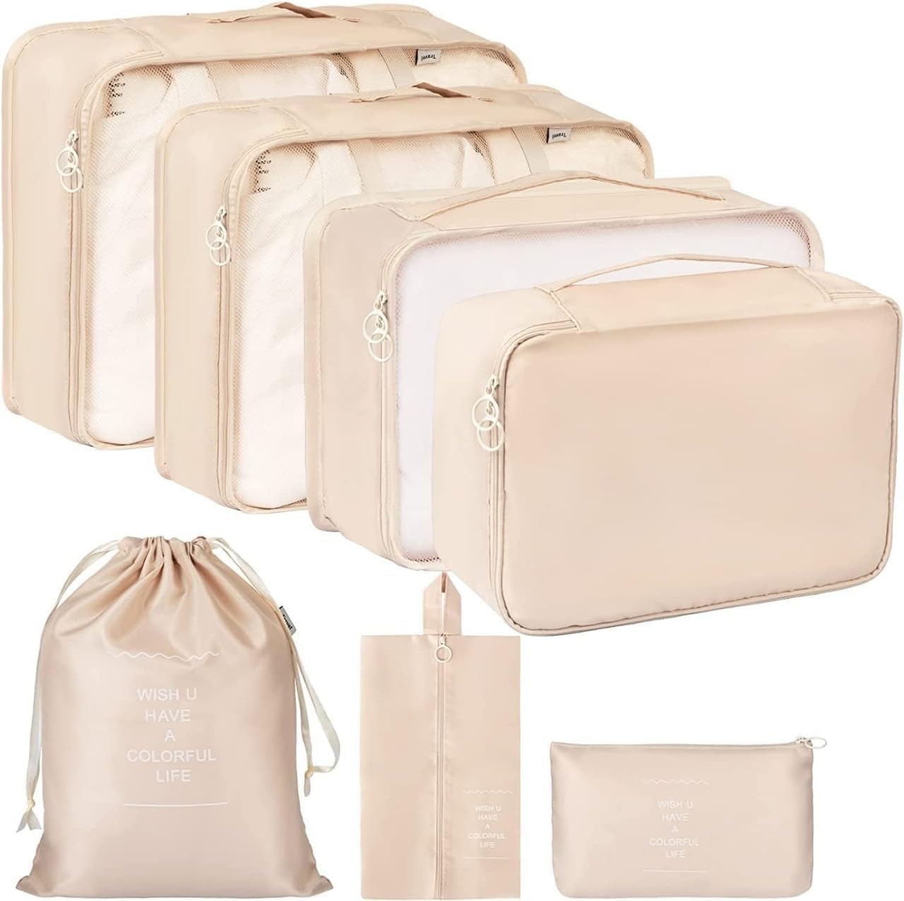 7pcs pouche Set Travel Organizer Packing Cubes Lightweight Travel Luggage Organizers with Laundry Bag or Toiletry Bag Laundry Organiser,Waterproof Luggage Pouches for Men & Women (Cream)-image-46