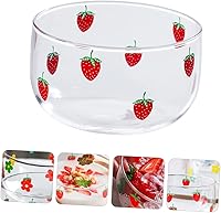 Vista 4 de Luxshiny Frutero de vidrio transparente de 8 pulgadas con patrón de fresa, cuenco de ensalada decorativo para cocina y comedor, plato ideal
