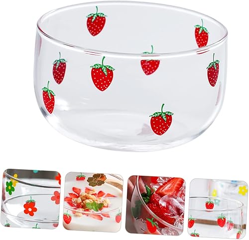 Miniatura 4 de Luxshiny Plato de brosilicato de 3 piezas de cereales encantadores postres de fresas para el hogar, postres de fresa, cristal de cocina, bocadillo