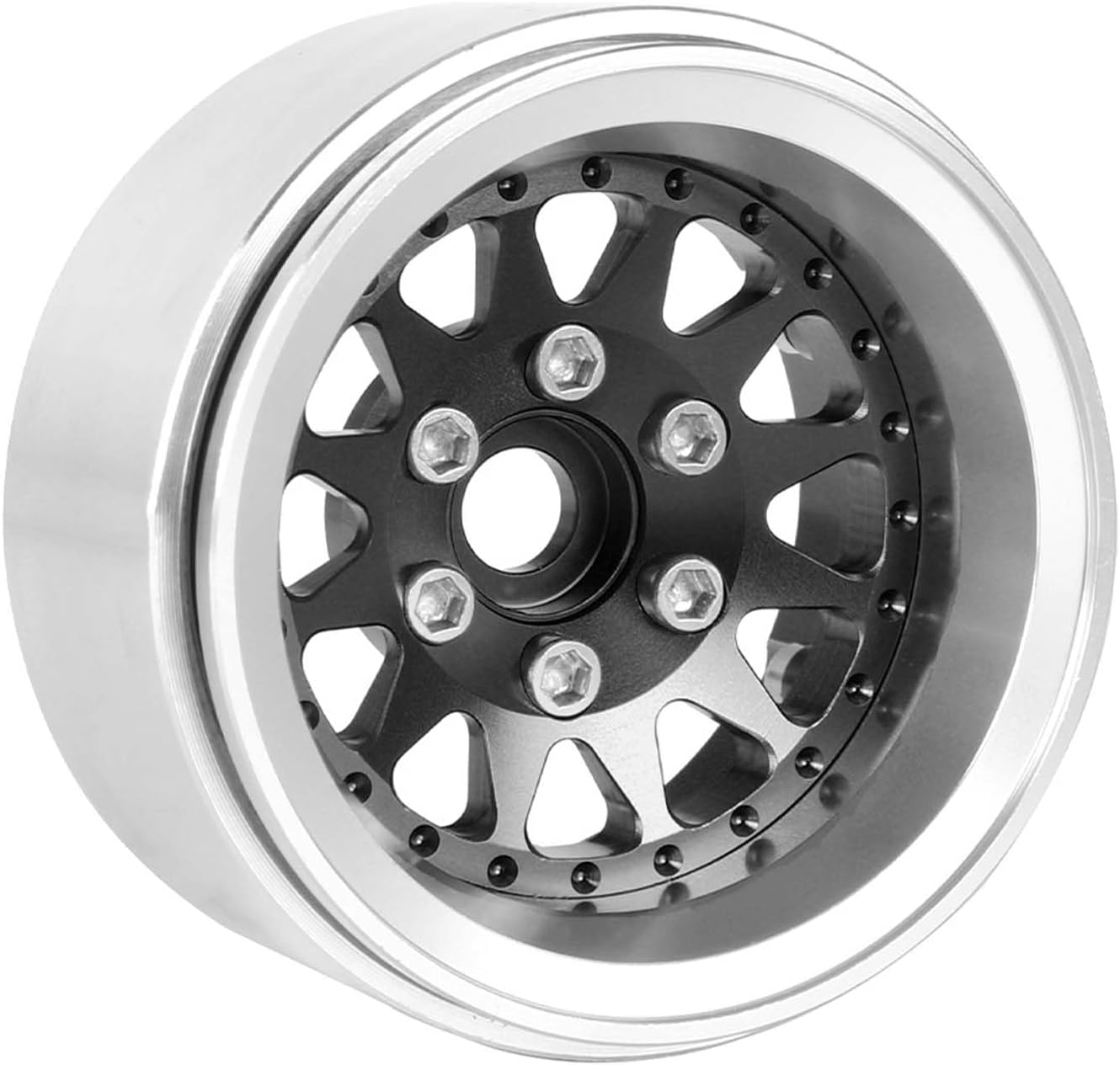 Offset -10mm Aluminum 1.9 Beadlock Wheel Rim for SCX10 Pro TRX4 TRX6 VS4-10 Gen8 D90 1/10 RC Crawler Car Upgrade (Black)