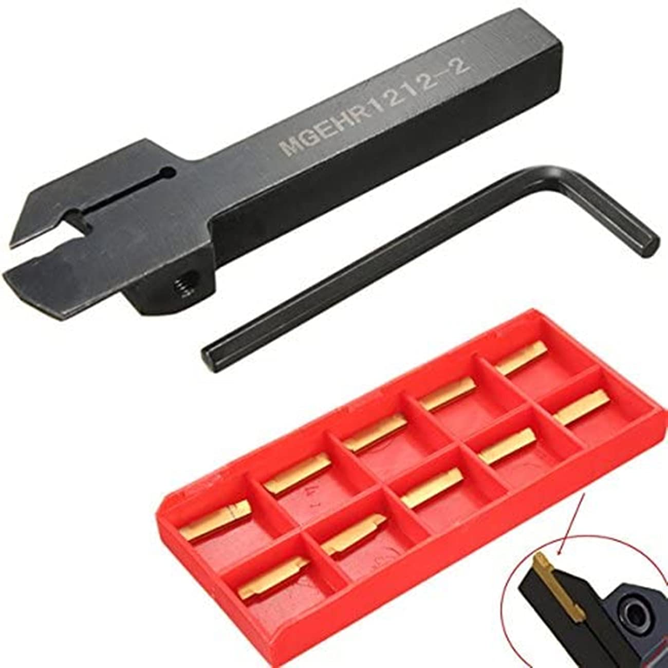 MGEHR1212-2 Porte-outil de Tournage de Tour CNC avec 10 PCS MGMN200 Inserts et Clé Outil de Rainurage 100mm Coupe de 2mm pour Métal et Bois